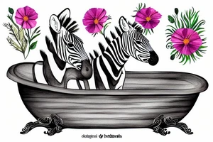 Zebra in a bathtub with flowers around it tattoo idea