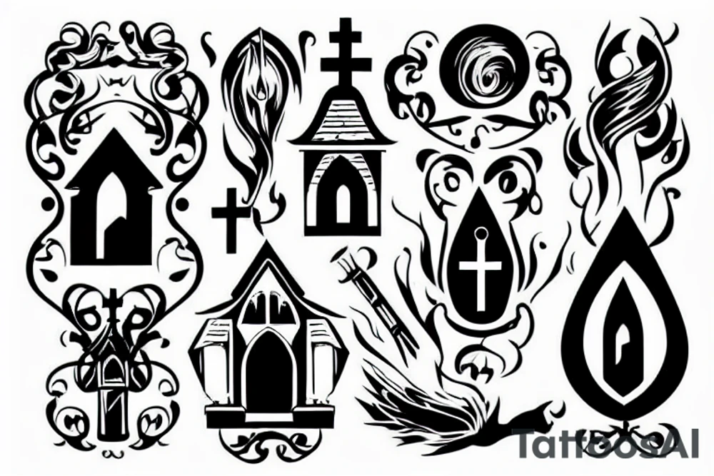 Church on fire tattoo idea