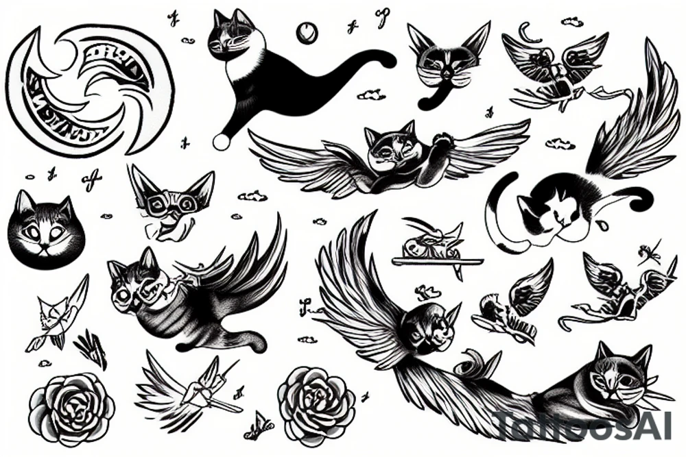 Cat flying to heaven tattoo idea