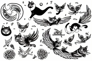 Cat flying to heaven tattoo idea