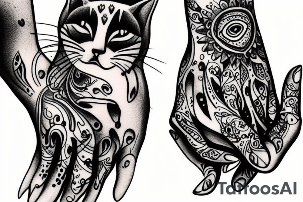 Cat in hands tattoo idea