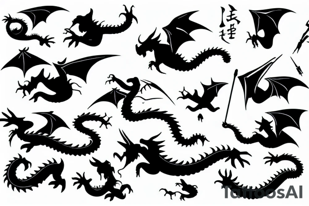 Flying dragon silhouette tattoo idea