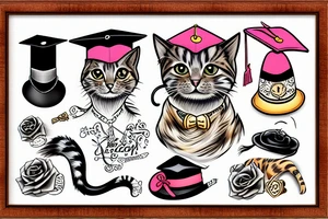 a cat in a frame , wearing a graduates hat tattoo idea