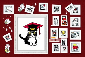a cat in a frame , wearing a graduates hat tattoo idea