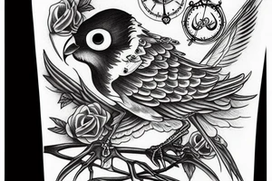 Bird in skeleton with red eyes tattoo idea