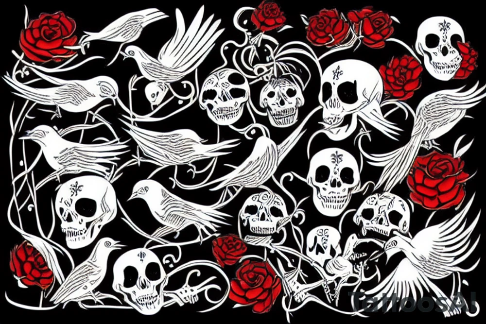 Bird in skeleton with red eyes tattoo idea