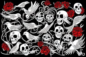 Bird in skeleton with red eyes tattoo idea