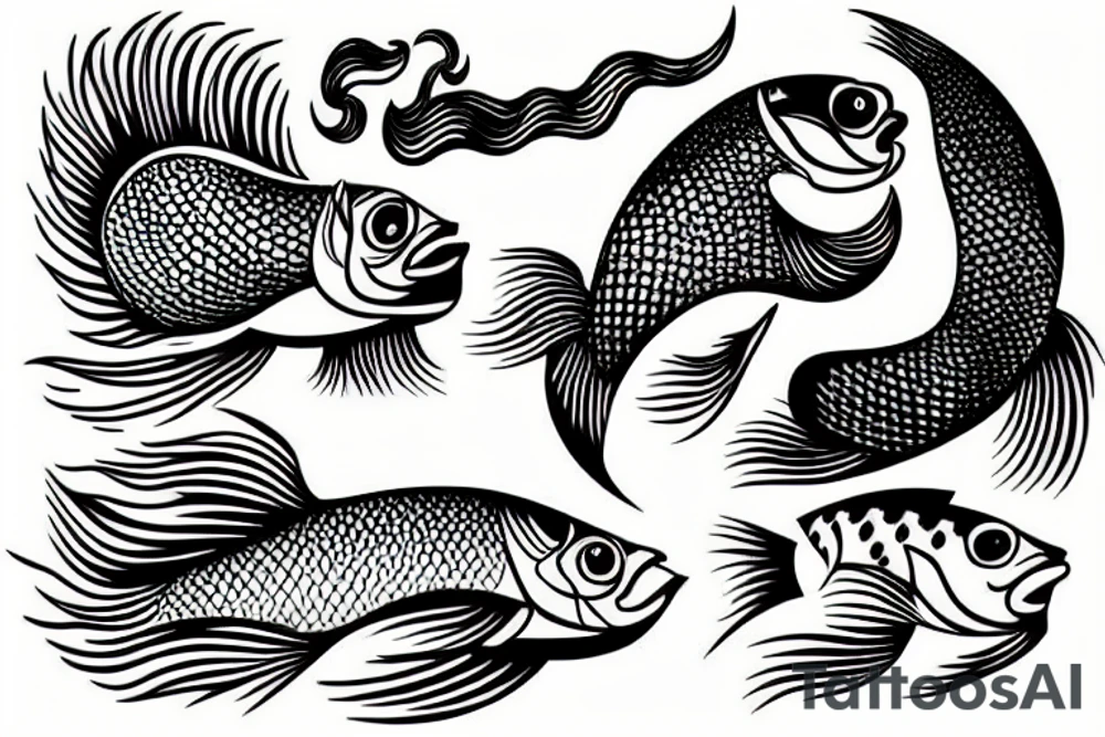 Fish , waves and sun tattoo idea