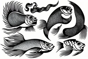 Fish , waves and sun tattoo idea