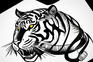 Tiger in Japanese helmet with brush in paw’s tattoo idea