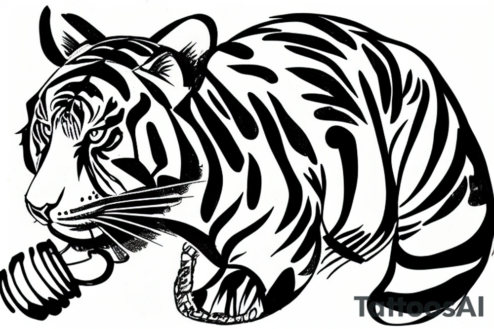 Tiger in Japanese helmet with brush in paw’s tattoo idea