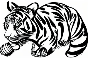 Tiger in Japanese helmet with brush in paw’s tattoo idea