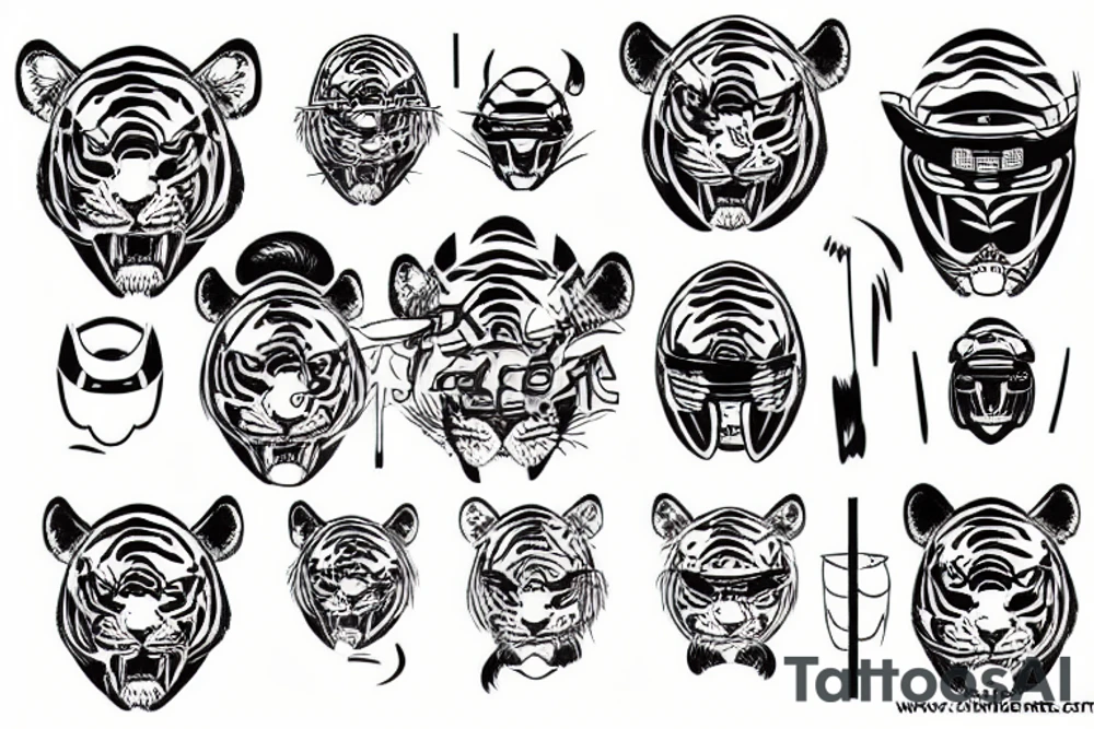 Tiger in Japanese helmet tattoo idea