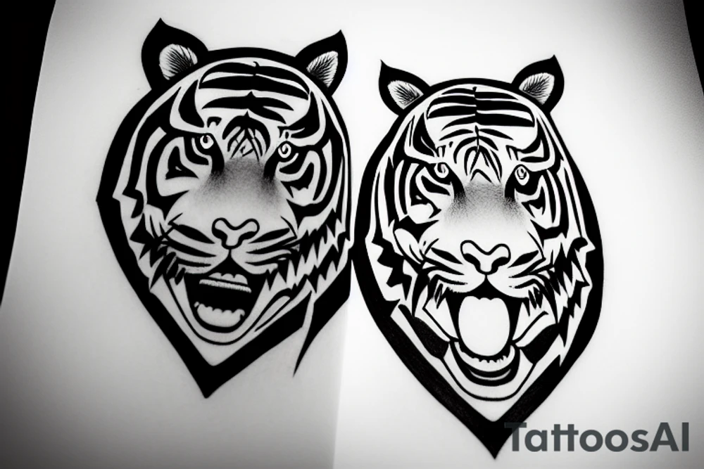 Tiger in Japanese helmet tattoo idea
