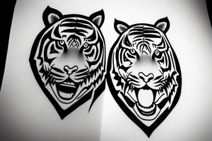 Tiger in Japanese helmet tattoo idea