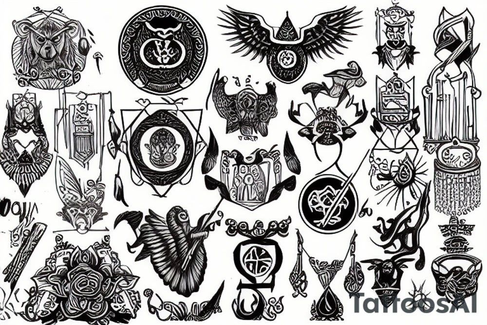 Symbols of wisdom, templance, courage, justice tattoo idea