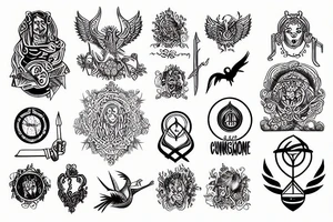 Symbols of wisdom, templance, courage, justice tattoo idea