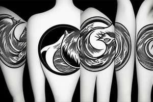 Wolf silhouette with Ying-yang moon and desert in the background tattoo idea