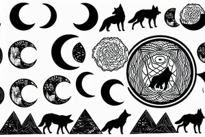 Wolf silhouette with Ying-yang moon and desert in the background tattoo idea