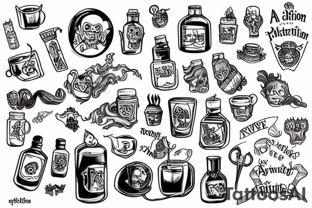 a potion filled with horrible things tattoo idea