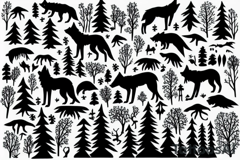 Wolf silhouette with forest inside the wolf tattoo idea