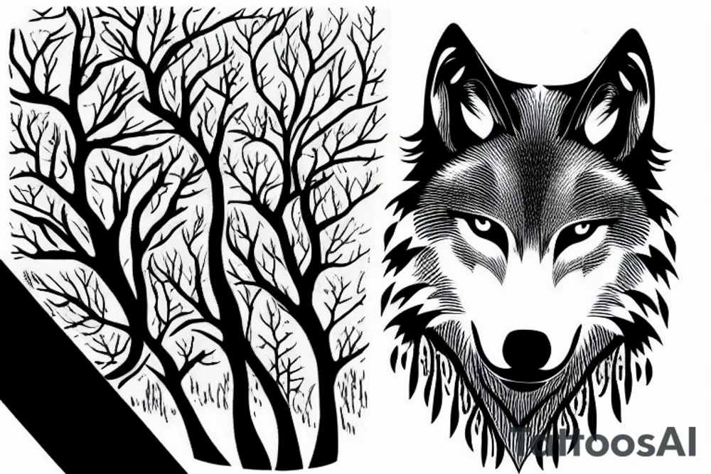 Wolf silhouette with forest inside the wolf tattoo idea