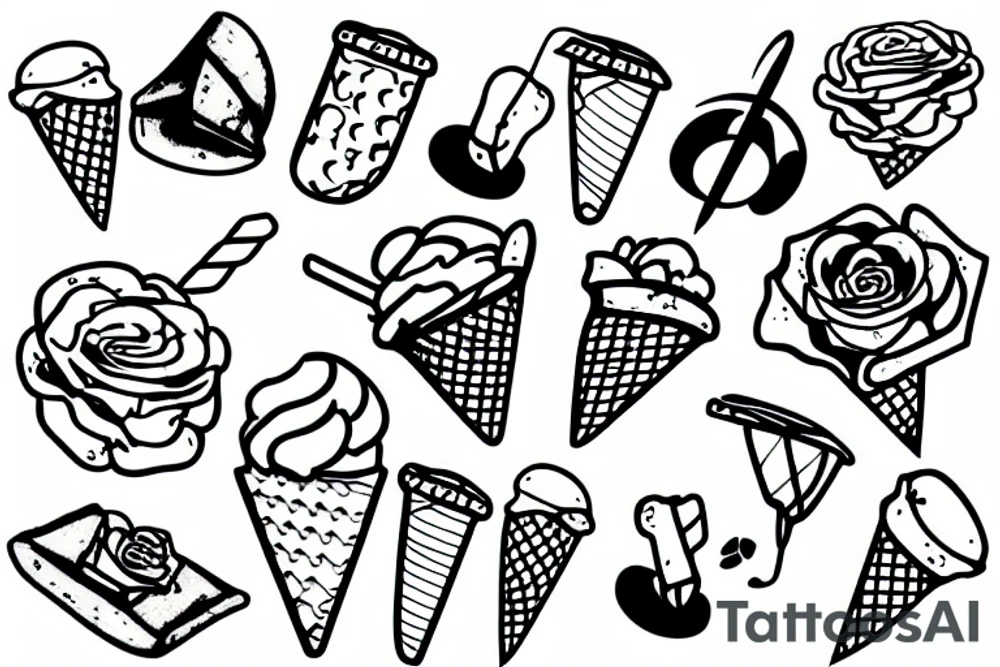tape, melt, ice cream, music, flowers, tattoo idea