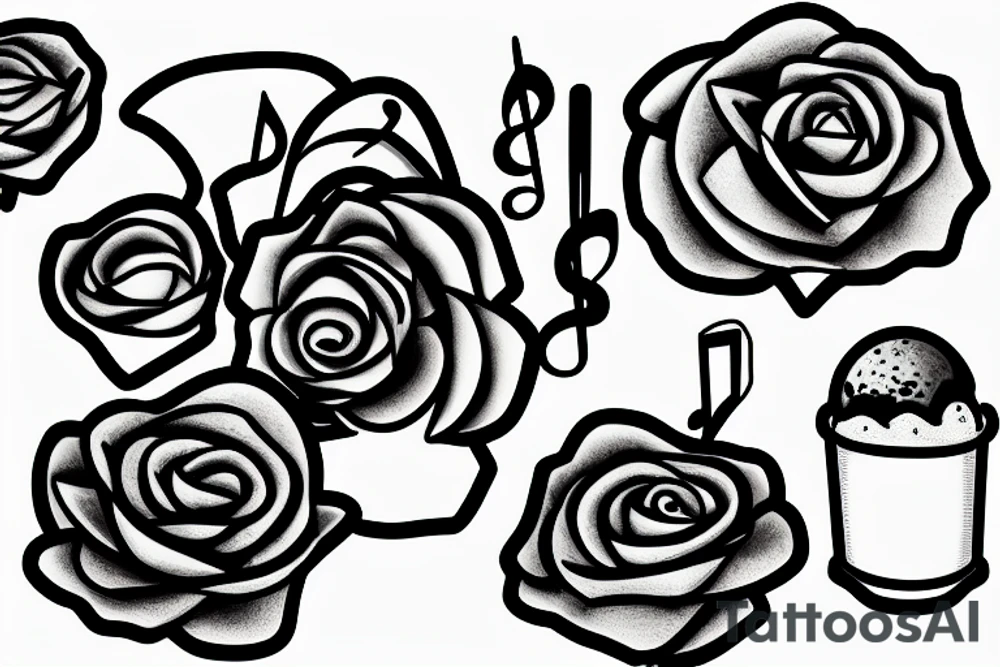 tape, melt, ice cream, music, flowers, tattoo idea