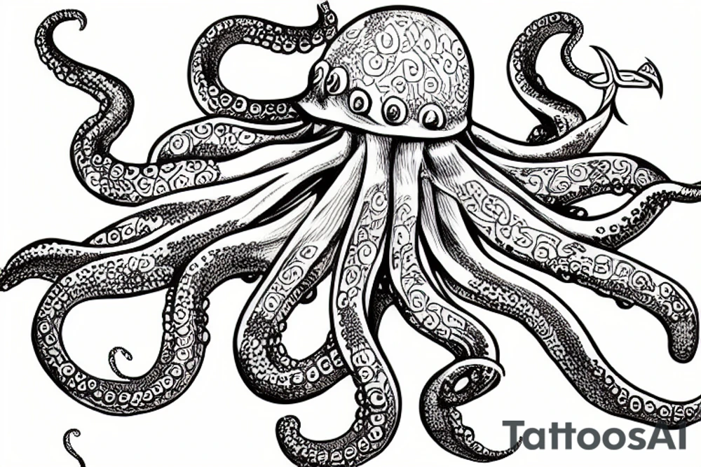 octopus holding a trident tattoo idea