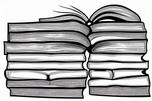 pile of books with an open book burning slowly tattoo idea