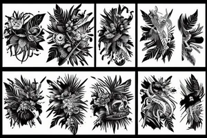 A large tattoo that looks like a jungle, but also looks like abstract art. tattoo idea