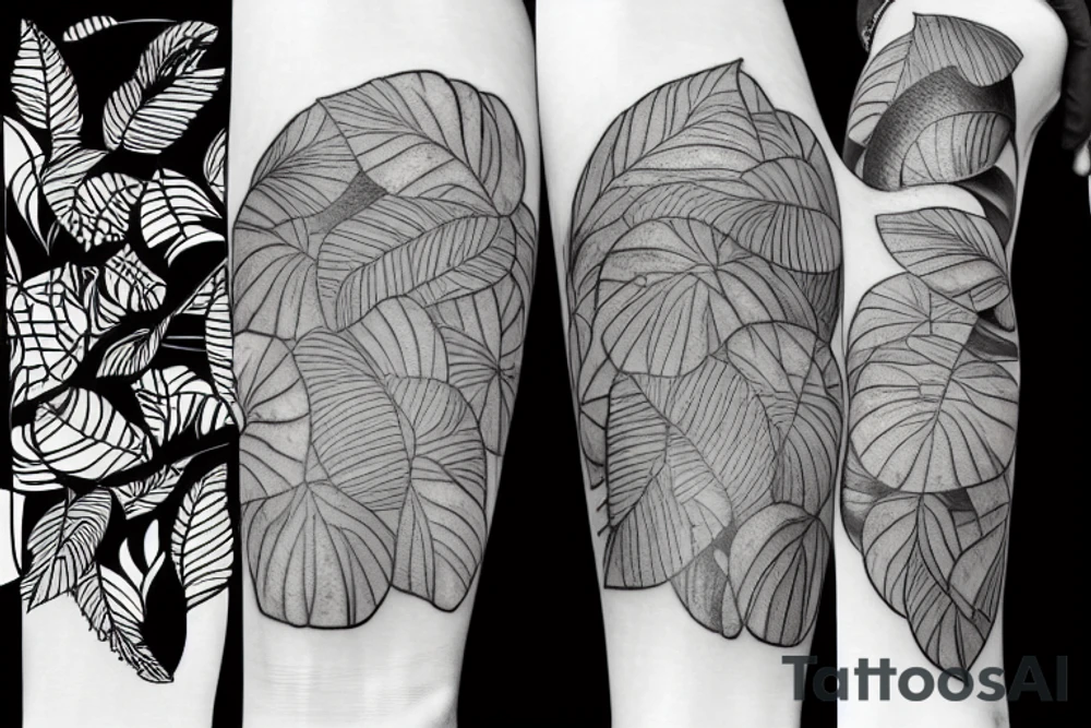 A large tattoo that looks like a jungle, but also looks like abstract art. tattoo idea