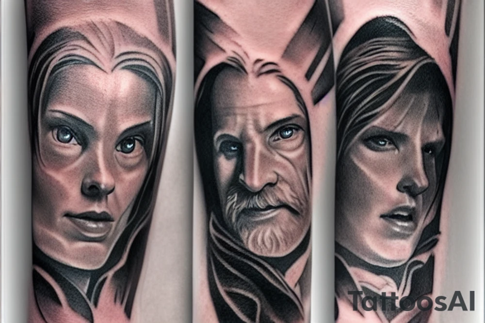 a tattoo on the forearm that is themed off of the movie, lord of the rings in sketch style. 

I would also like there two be two hands almost touching like the painting creation of adam on the sistine chapel. Between the two finger that are almost touch, have there be a ring. tattoo idea