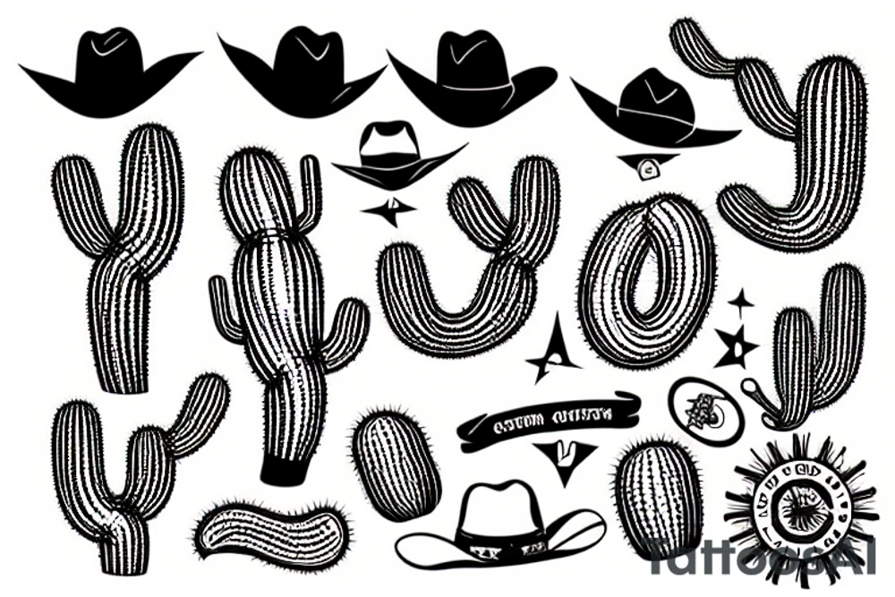 Western cowboy bullwhip cactus tattoo idea