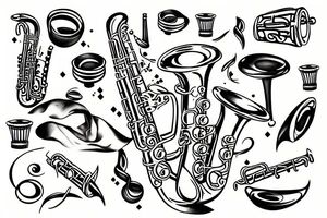 Flute saxophone drum tattoo idea