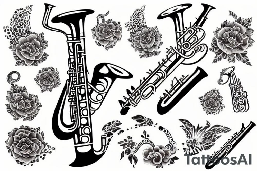 Flute saxophone drum tattoo idea