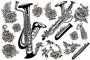 Flute saxophone drum tattoo idea