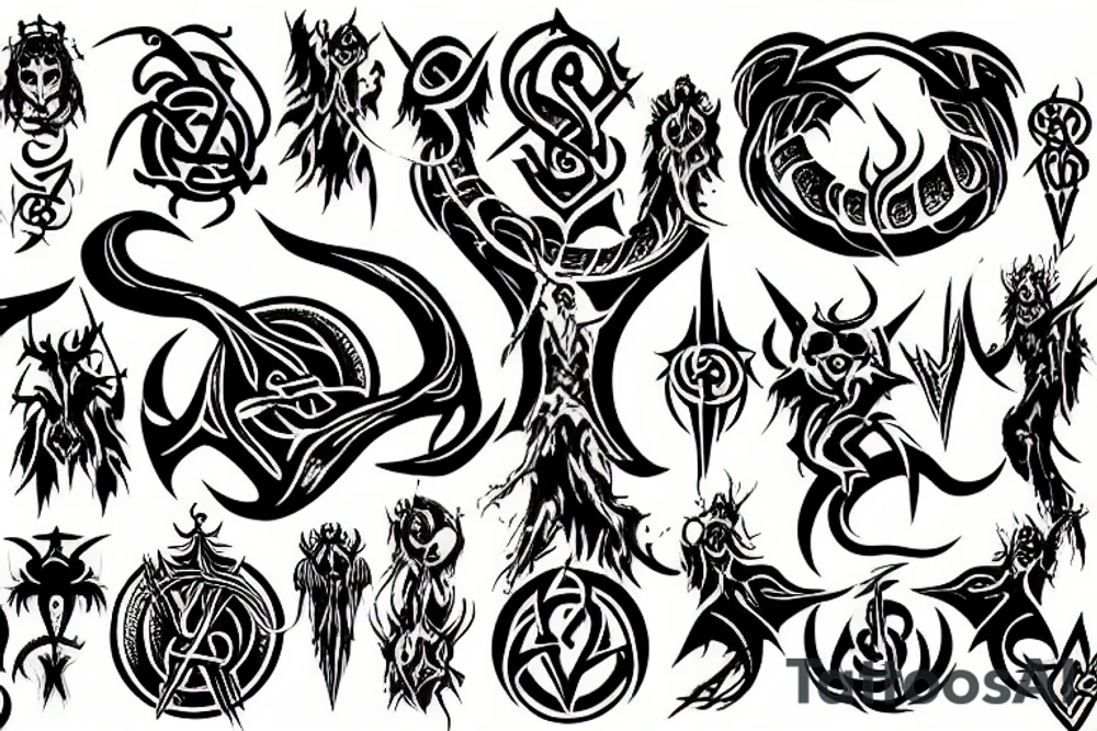 slaanesh symbol with demonic sigils tattoo idea