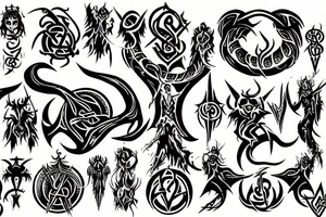 slaanesh symbol with demonic sigils tattoo idea
