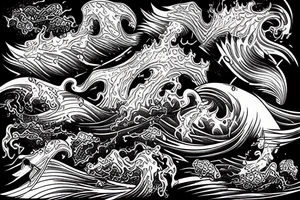 Posiden coming out of the waves with a triden, rain and lightning surrounds him tattoo idea
