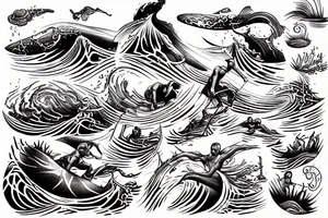 Posiden coming out of the waves with a triden, rain and lightning surrounds him tattoo idea