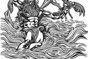 poseidon god coming out of the waves with a trident in hand. tattoo idea