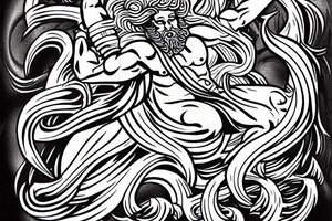 poseidon god coming out of the waves with a trident in hand. tattoo idea