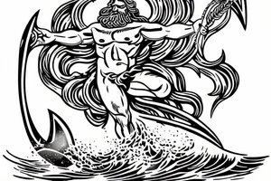 poseidon god coming out of the waves with a trident in hand. tattoo idea