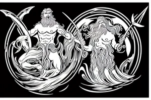 poseidon god coming out of the waves with a trident in hand. tattoo idea