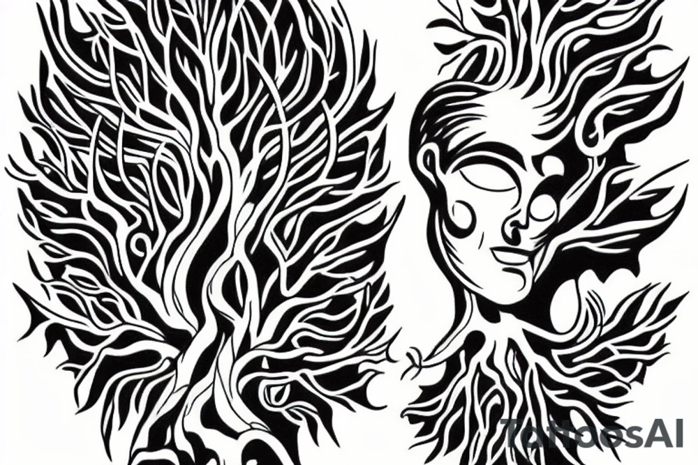 Statue carving itself out of a tree tattoo idea