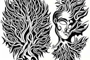 Statue carving itself out of a tree tattoo idea