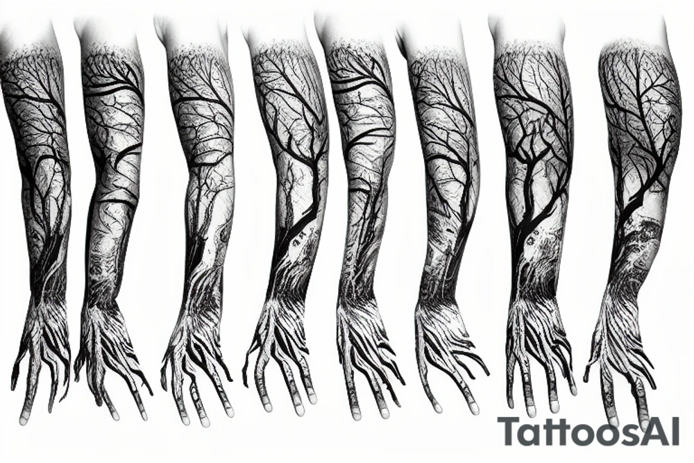 Dead tree arm sleeve tattoo idea