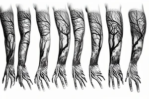 Dead tree arm sleeve tattoo idea
