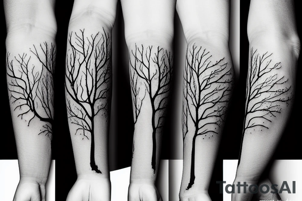 Dead tree arm sleeve tattoo idea